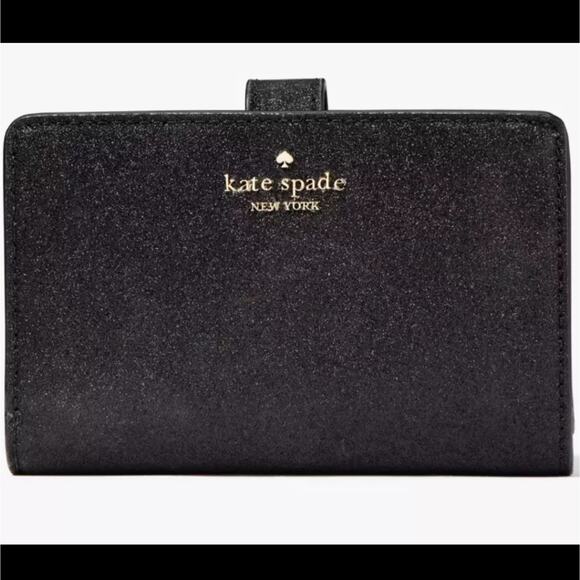 NIB Kate Spade Medium Boxed Glitter Compact Bifold Wallet in Black - Picture 2 of 15